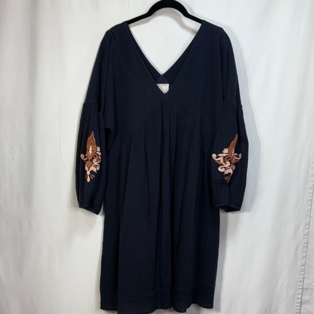 🎈 🌂Caslon Navy gauze Dress with Embroidered long Sleeves